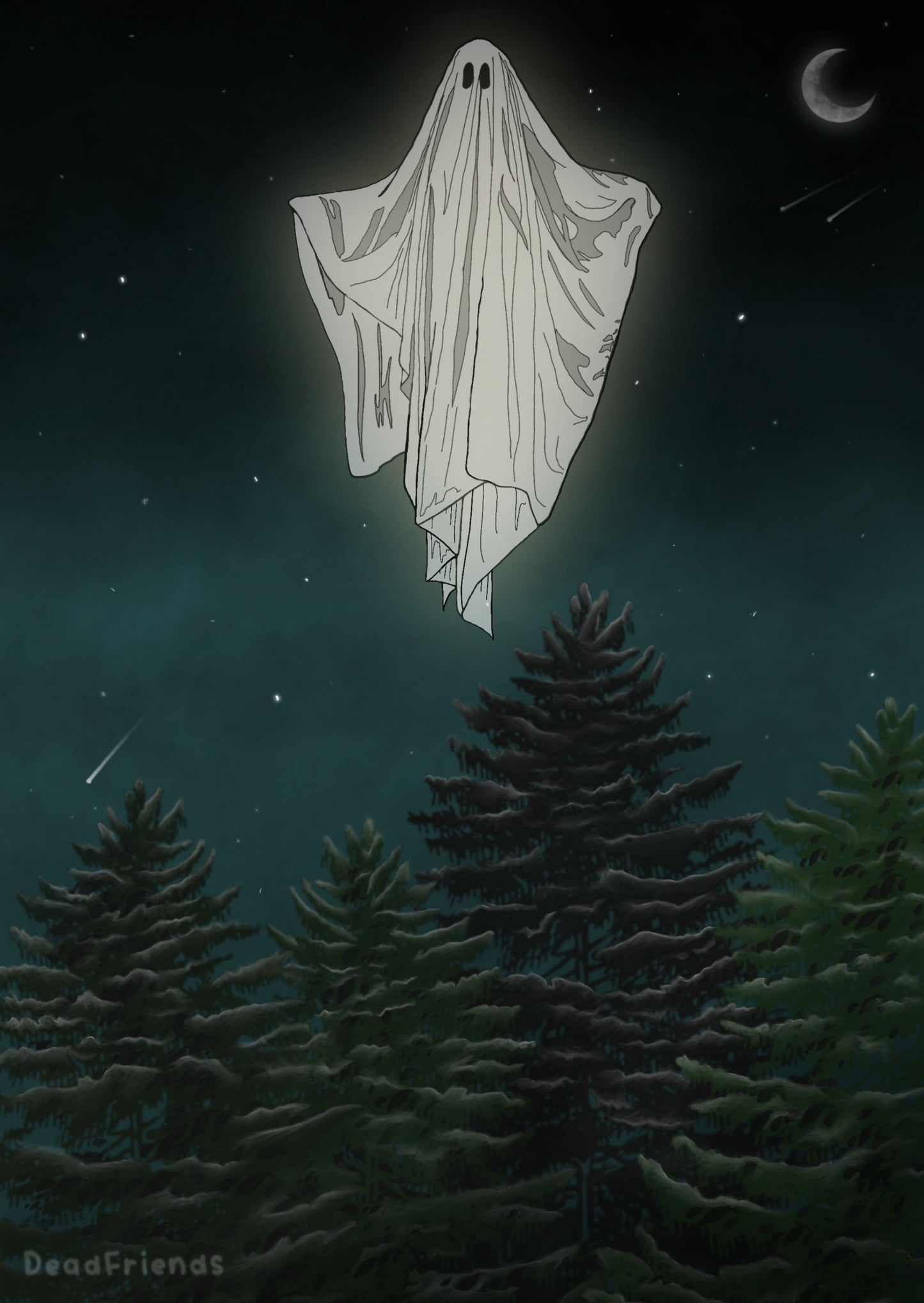 Night Sky Forrest Ghost Art Print